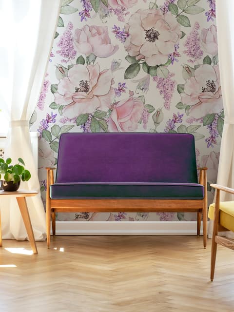 Watercolor Pink Floral Pattern with Wisteria Wallpaper Mural