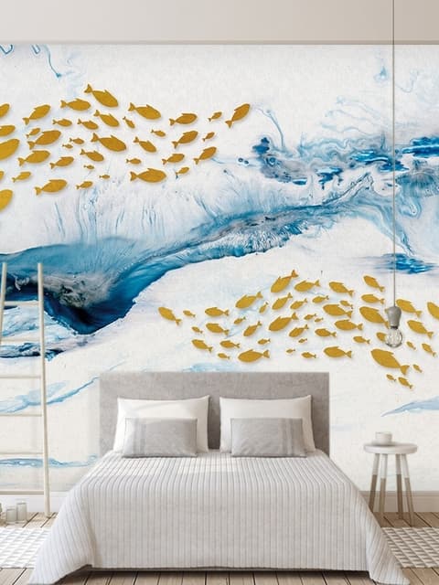 Fototapete mit Meereswellen und Fischen
