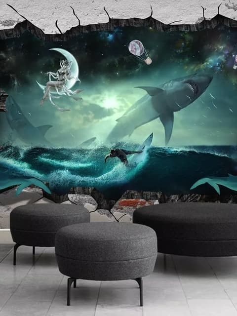 Papier peint panoramique requins baleines de mer