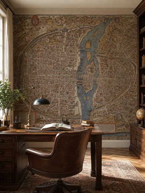 Antique European City Map Wallpaper Mural