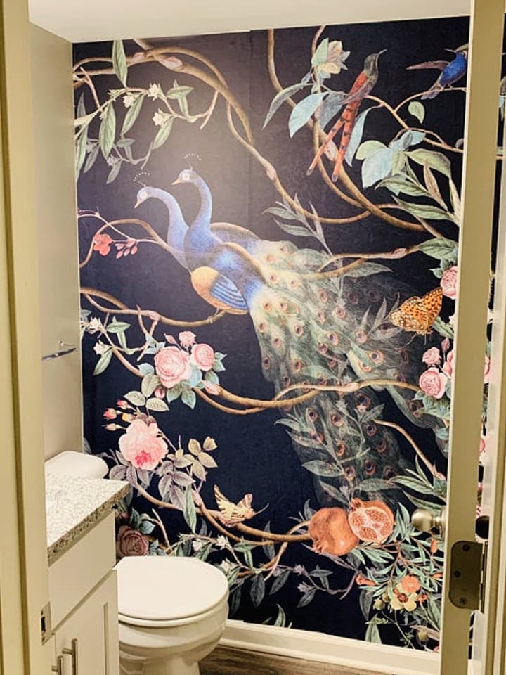 Peacock with Peony Blossom Wallpaper Mural