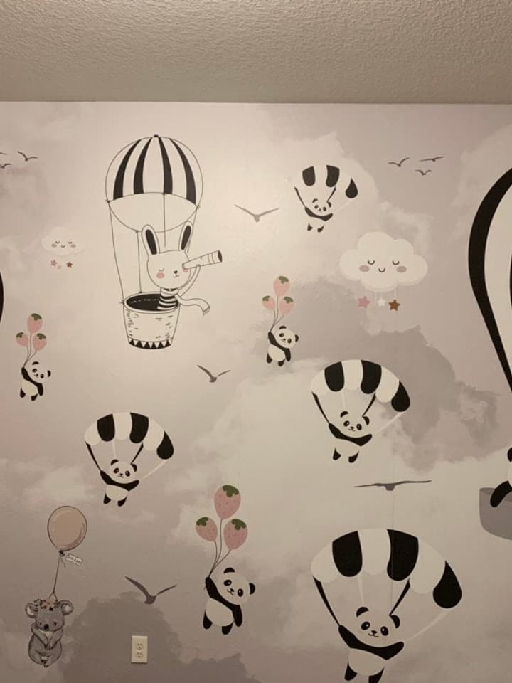 Hot Air Balloon with Cartoons Animals Kids Nursery Wallpaper Mural