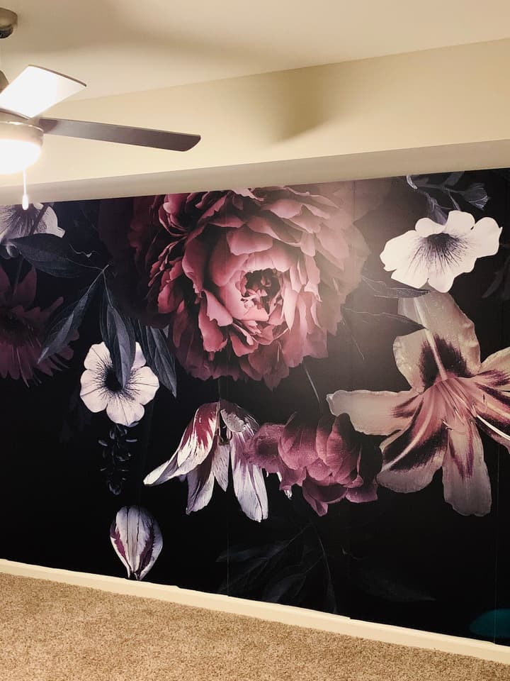 Dark Floral Claret Peony Floral Wallpaper Mural