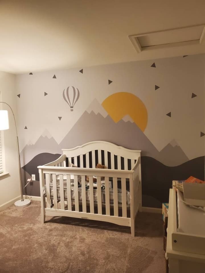 Kids Nursery Mountain Landscape with Hot Air Balloon Wallpaper Mural