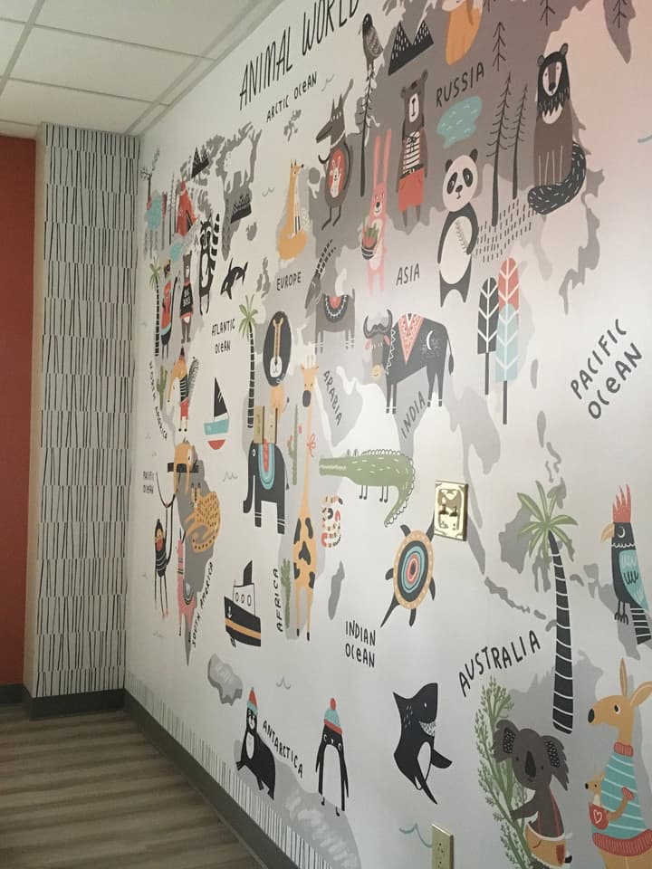 World Map with Cartoon Animals  Kids Wallpaper Mural