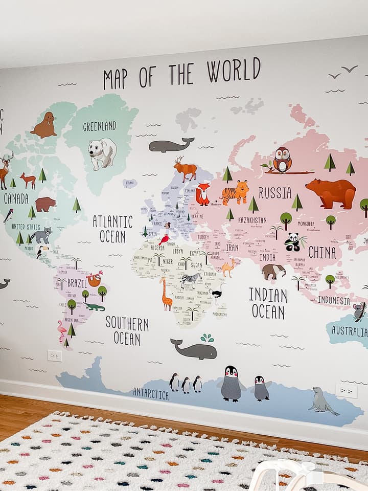 Kids Nursery Educational Continent World Map Wallpaper Mural