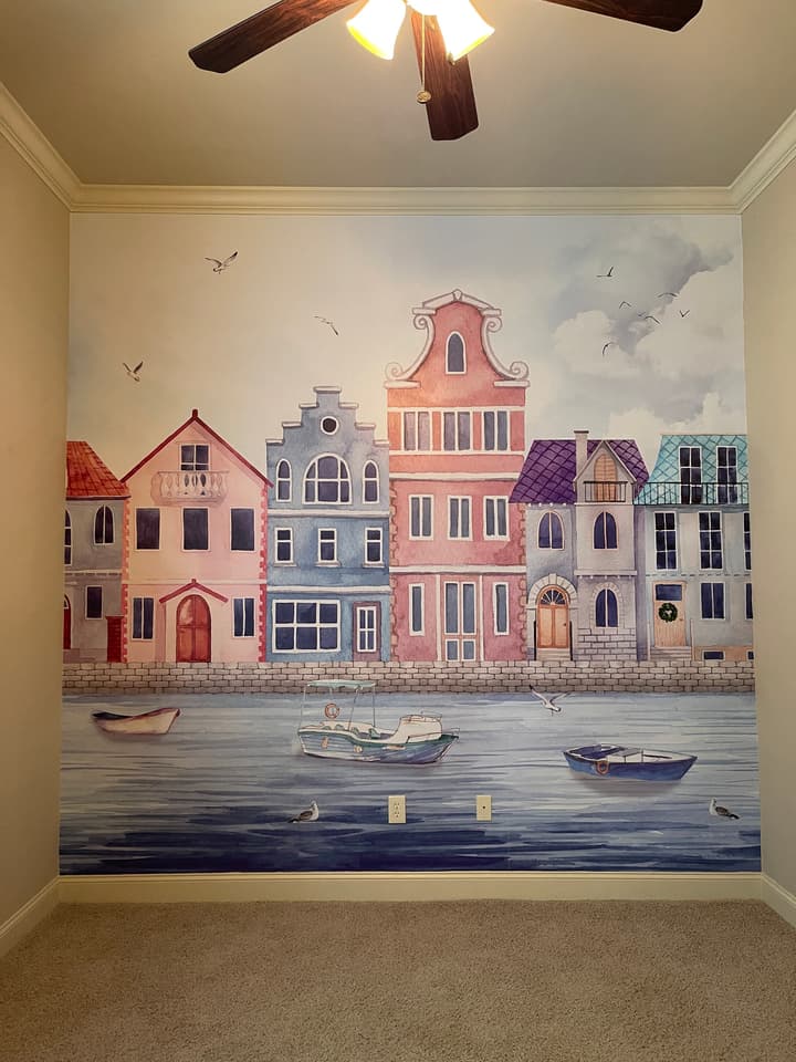 Watercolor Dutch Houses Wallpaper Mural for Kids