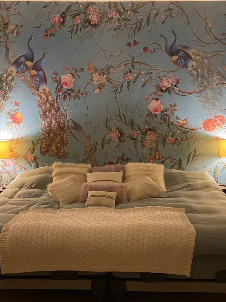 Peacock with Peony Blossom Wallpaper Mural