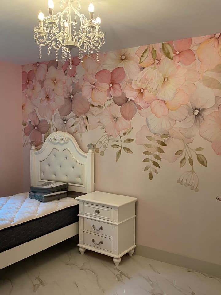 Pink Hydrangea Floral Art Wallpaper Mural