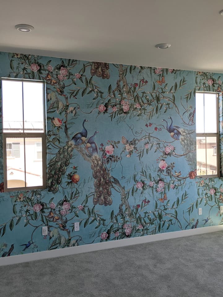 Peacock with Peony Blossom Wallpaper Mural