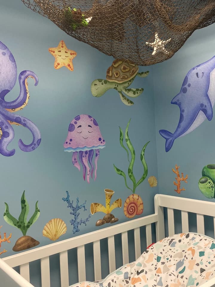 Kids Nursery Undersea Wall Decals Cute Whale with Sea Animals Wall Sticker
