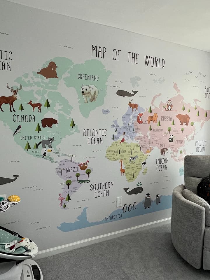 Kids Nursery Educational Continent World Map Wallpaper Mural