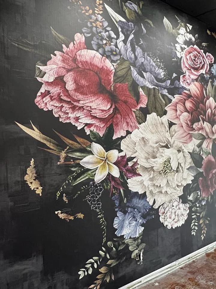 Watercolor Dark Peony Floral Wallpaper Mural