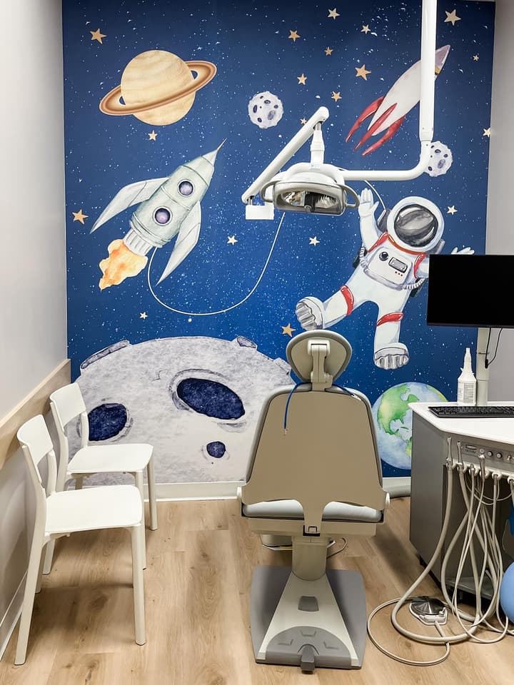 Kids Watercolor Space with Spaceship and Astronaut Wallpaper Mural