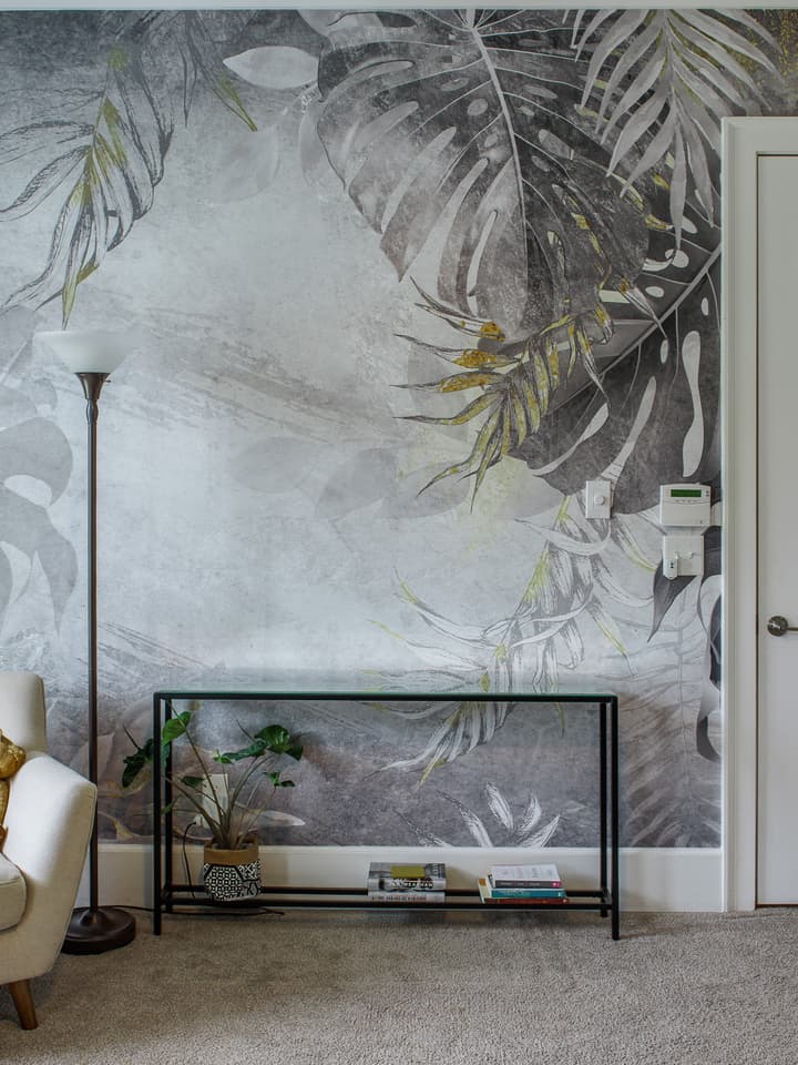 Monochrome Grunge Leaf with Splash Wallpaper Mural