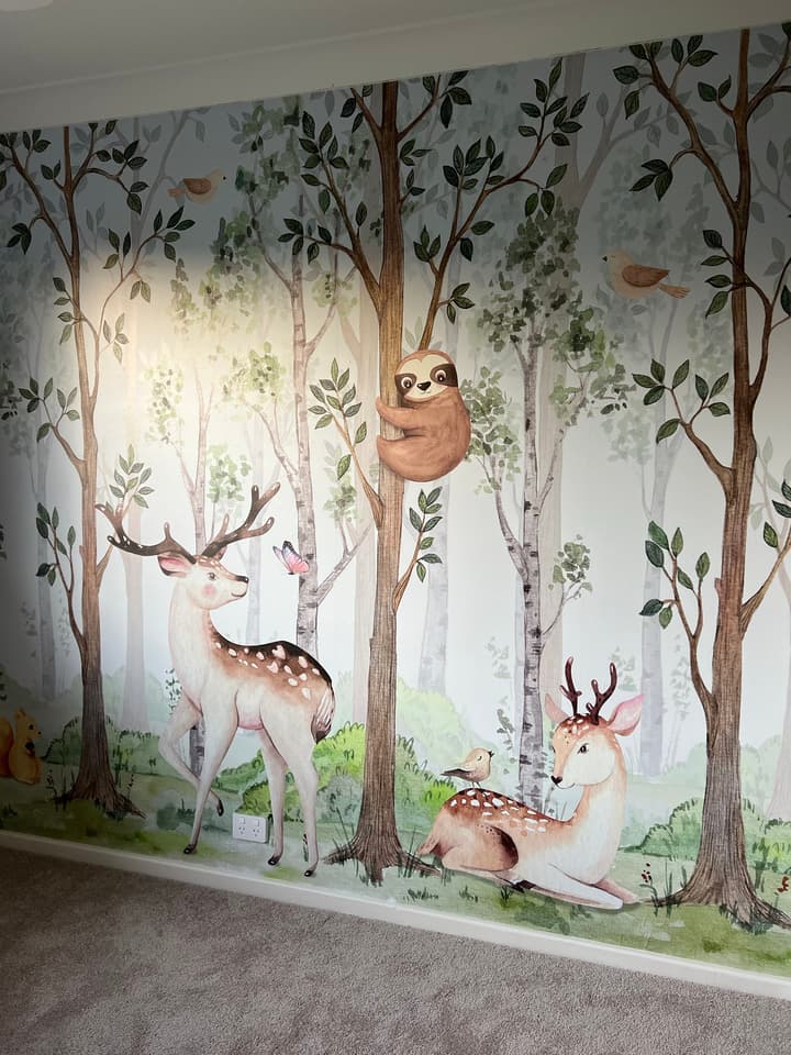 Nursery Cute Animals in the Forest Watercolor Kids Wallpaper Murals