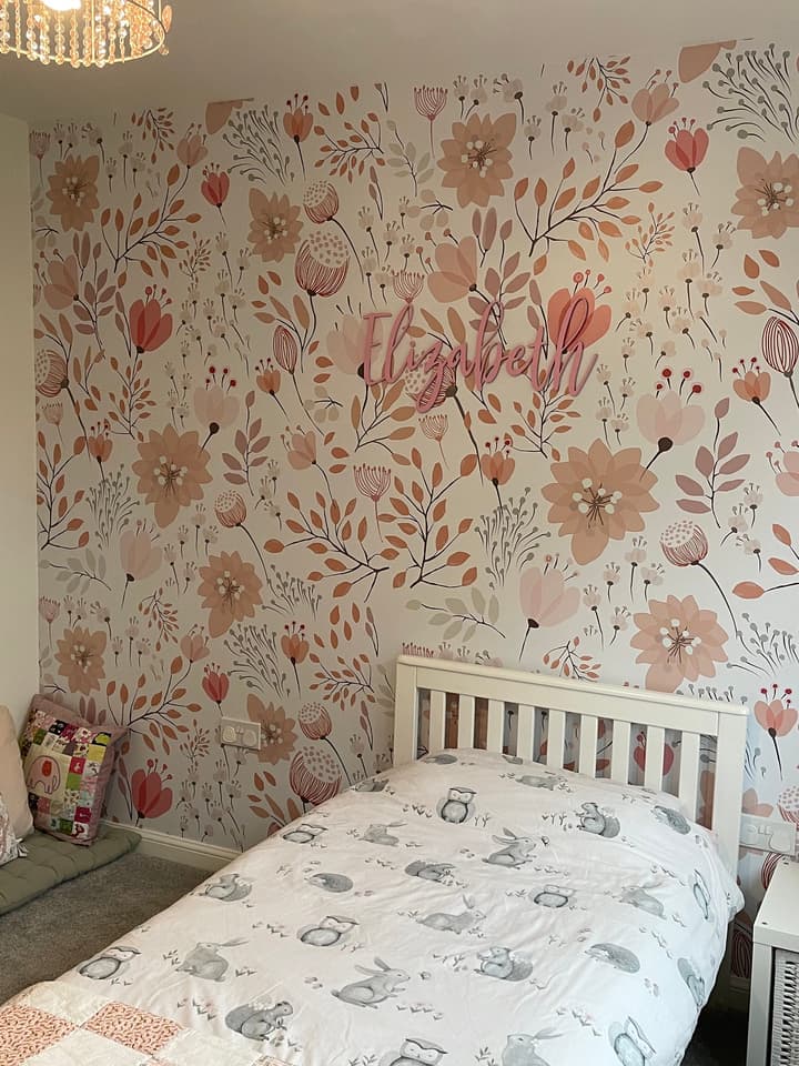 Kids Soft Light Pink / Blue Wildflowers Floral Pattern Wallpaper Mural