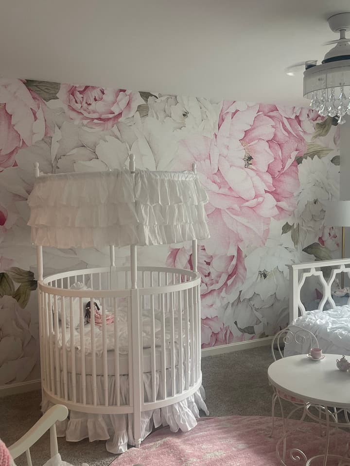 Nursery Watercolor Pink Peony Floral Blossom Wallpaper Mural