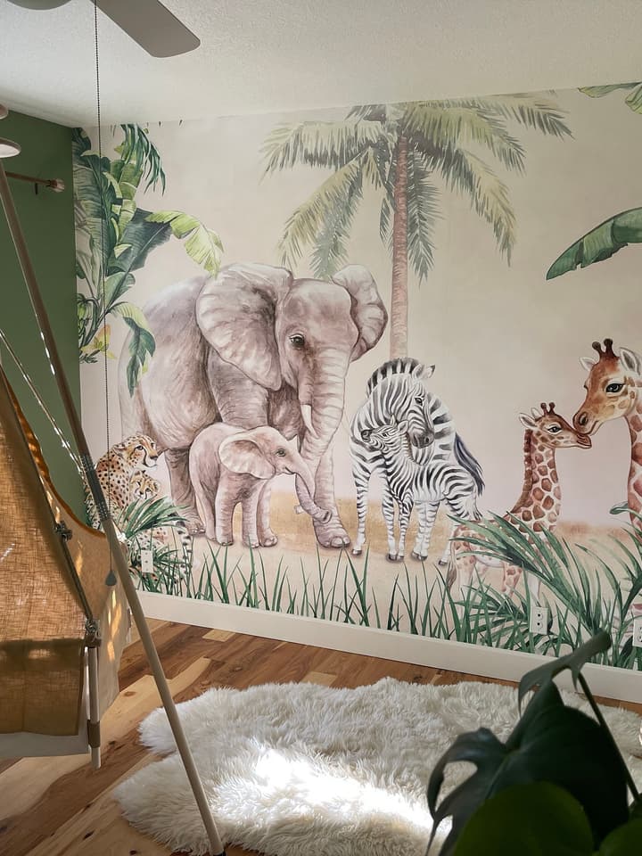 Kids Safari Animals with Cub Wallpaper Mural