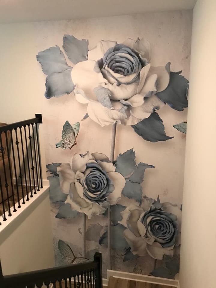 Soft Blue Floral Wallpaper Mural
