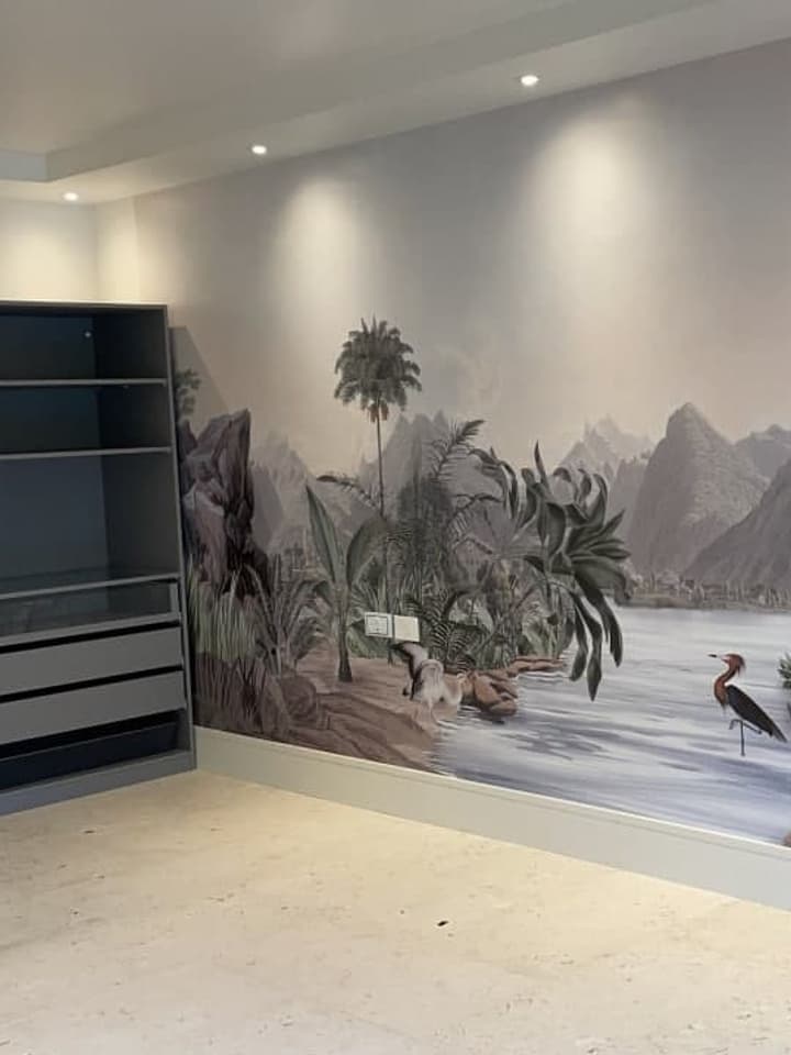 Tropical Nature Landscape with Birds Wallpaper Mural