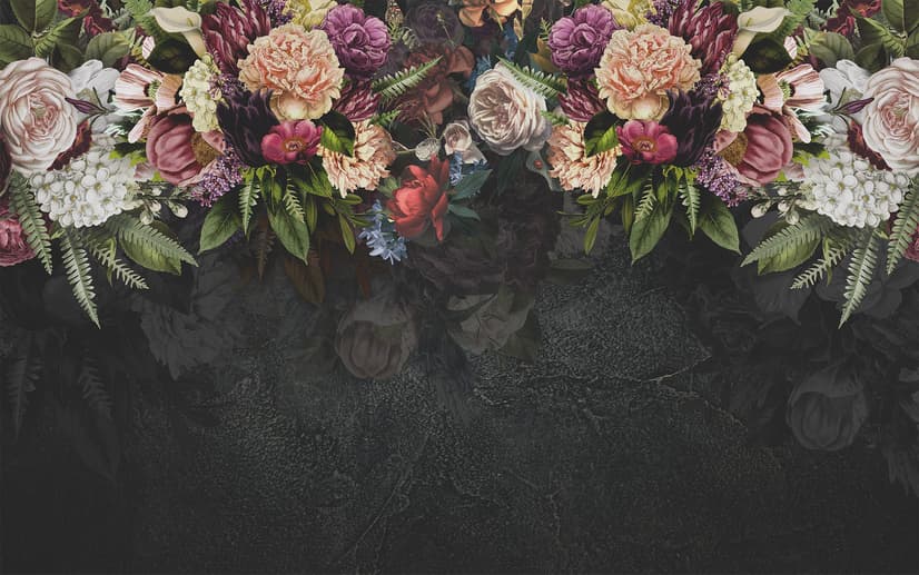 Dark Vine Floral and Peony Blossom Wallpaper Mural