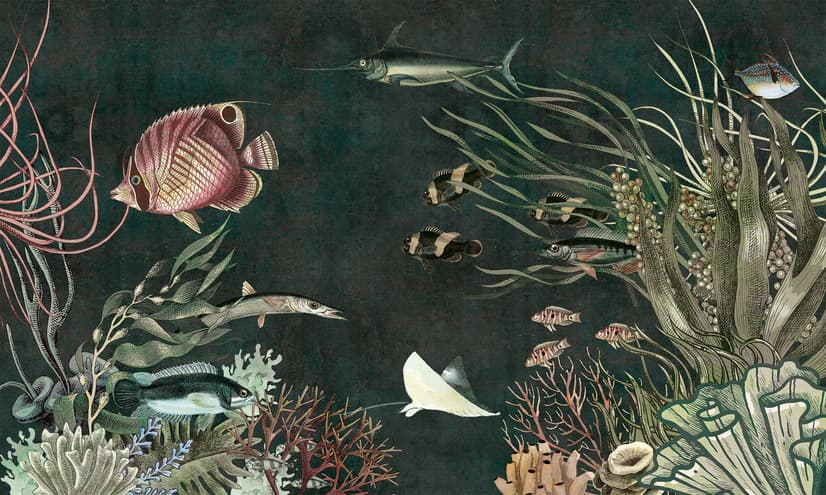Nostalgic Underwater Fish Art Wallpaper Mural