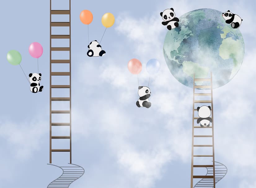 Cartoon Pandas in the Sky Wallpaper Mural