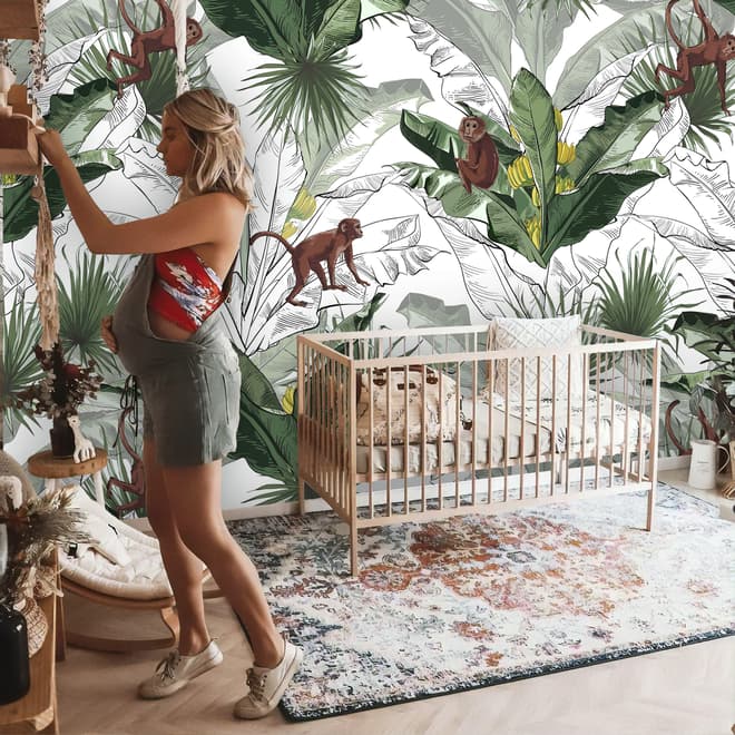Banana Leaf with Monkey Wallpaper Wallpaper Mural