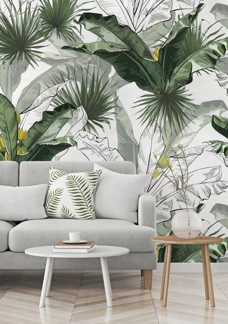 Charcoal Banana Leaf Wallpaper Wallpaper Mural