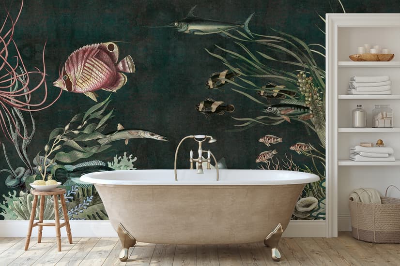 Nostalgic Underwater Fish Art Wallpaper Mural