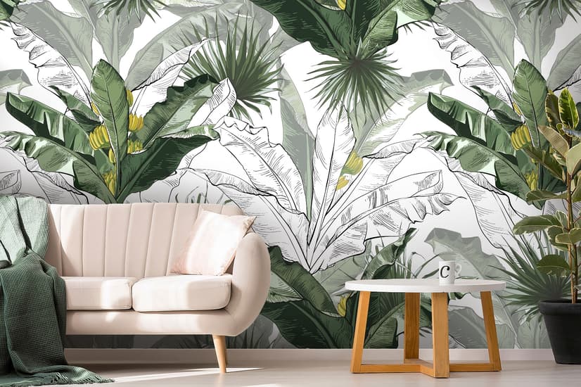 Charcoal Banana Leaf Wallpaper Wallpaper Mural