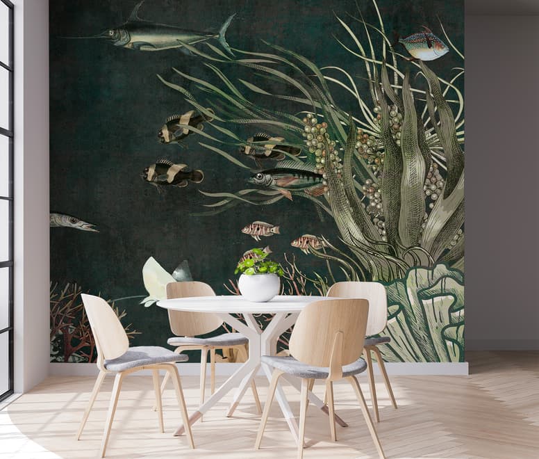 Nostalgic Underwater Fish Art Wallpaper Mural