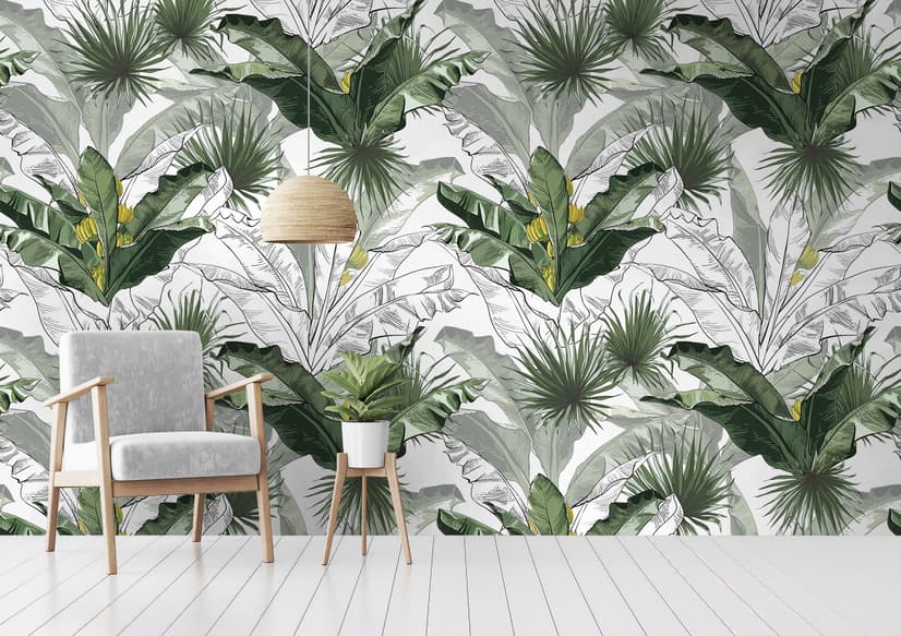 Charcoal Banana Leaf Wallpaper Wallpaper Mural