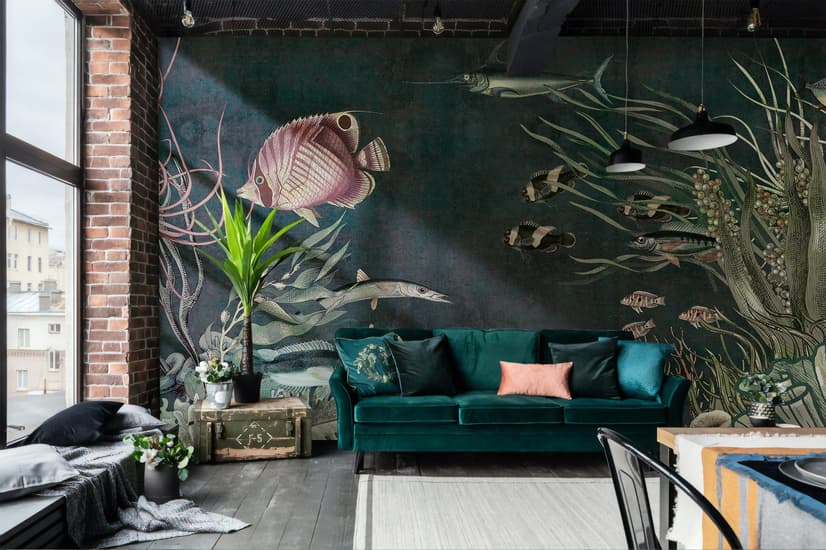 Nostalgic Underwater Fish Art Wallpaper Mural