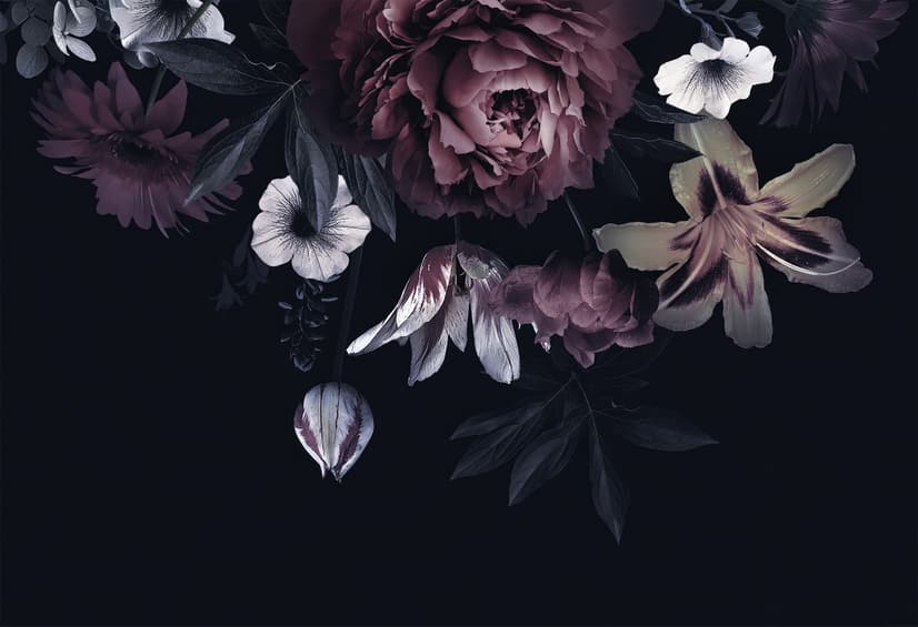 Dark Floral Claret Peony Floral Wallpaper Mural