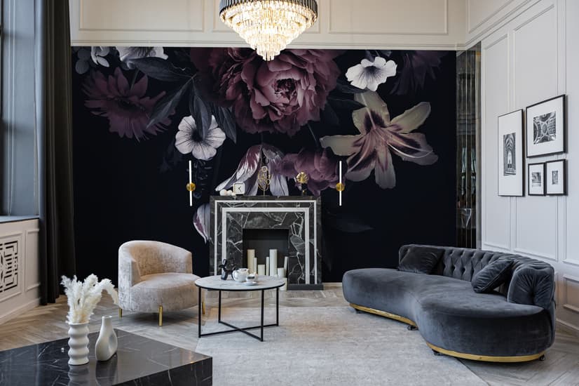 Dark Floral Claret Peony Floral Wallpaper Mural