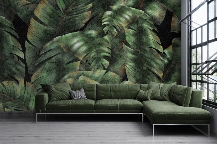 Dark Banana Leaf Wallpaper Mural