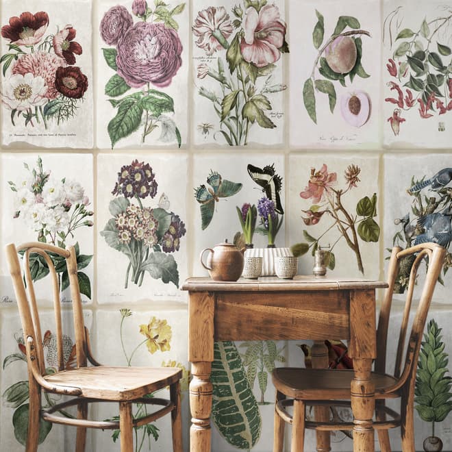 Papier peint panoramique floral vintage en céramique