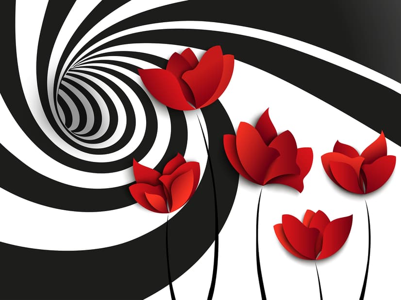 Red Poppy Floral with Abstract Fractal Wallpaper Mural
