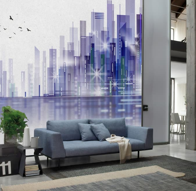 Black Green Dark Cityscape Wallpaper Mural