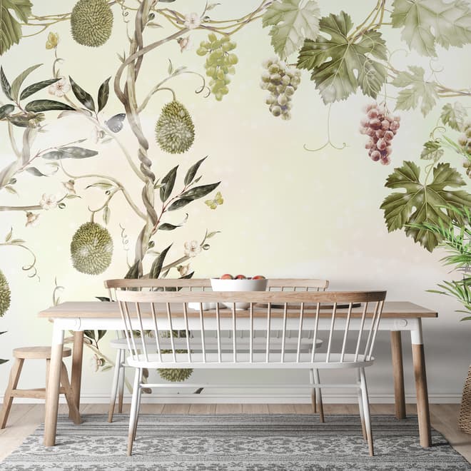 Soft Tropical Grape Trees and Durian Fruits Wallpaper Mural