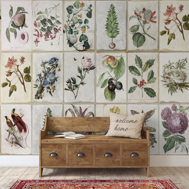 Vintage Blumen Keramik-Kunst Fototapete