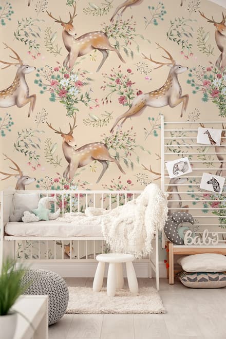 Nursery Vintage Floral with Deer Wallpaper Mural