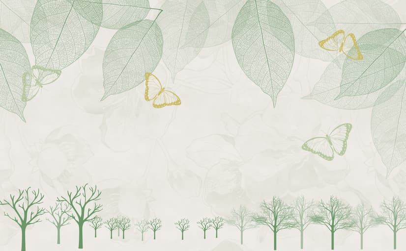 Leaf Veins with Little Forest Pattern Wallpaper Mural