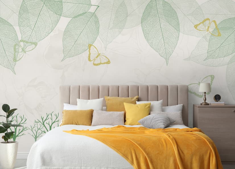 Leaf Veins with Little Forest Pattern Wallpaper Mural