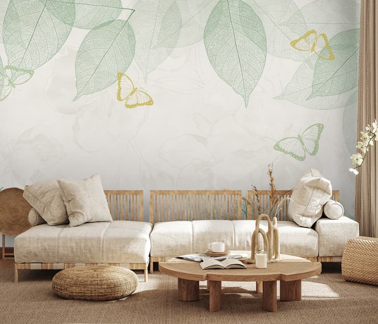 Leaf Veins with Little Forest Pattern Wallpaper Mural