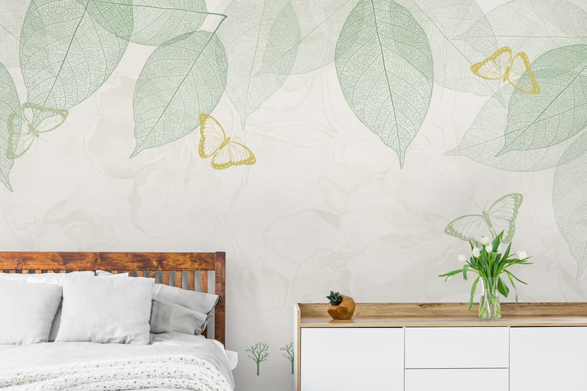 Leaf Veins with Little Forest Pattern Wallpaper Mural