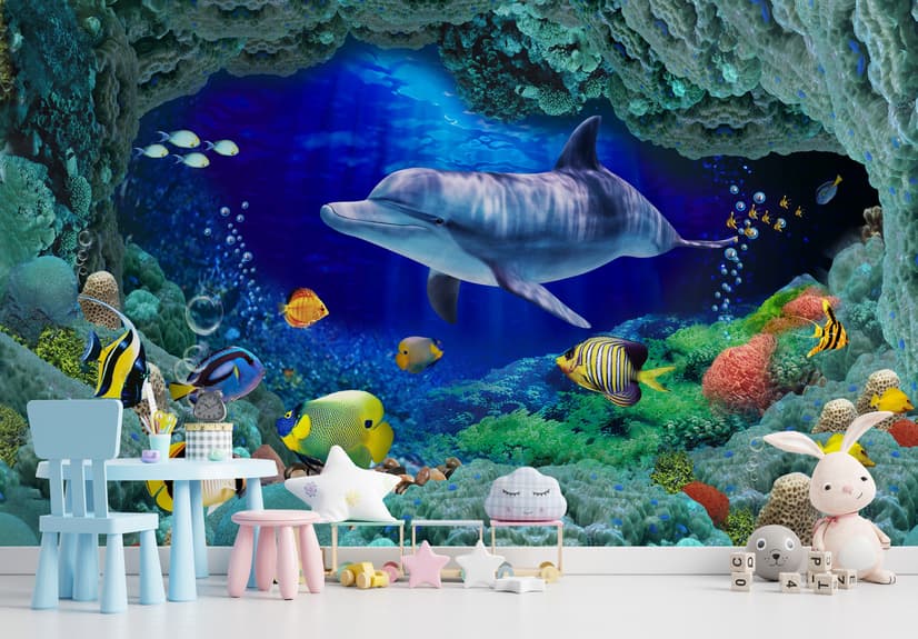 Fototapete 3D-Unterwasser-Look mit bunten Fischen