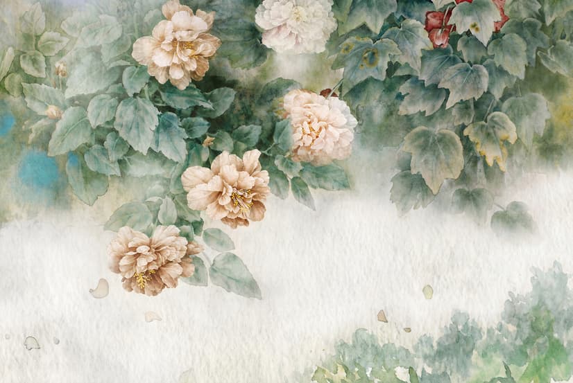 Vintage Floral and Green Leaf Wallpaper Mural